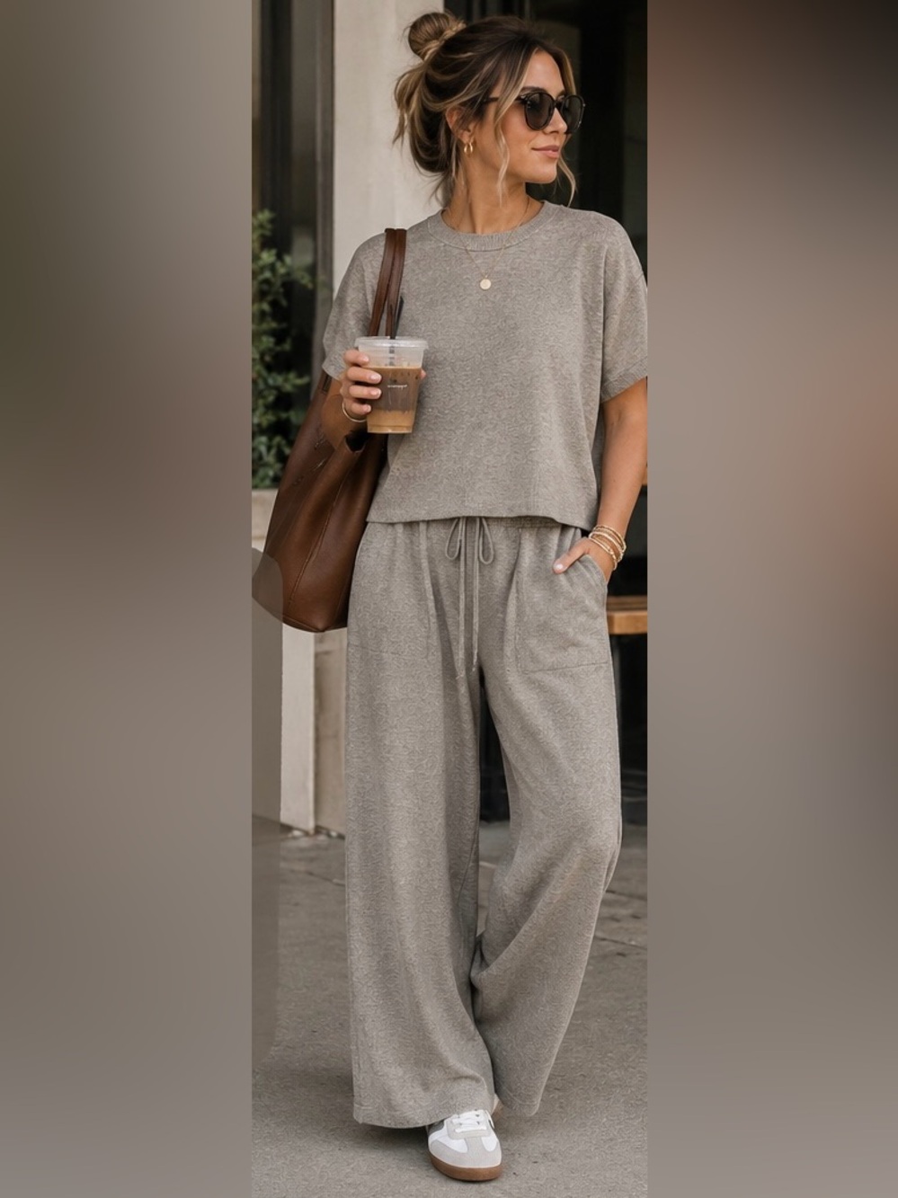 NWT Splendid ladies cozy 2 pc set XS neutral cozycore quiet luxury minimalist